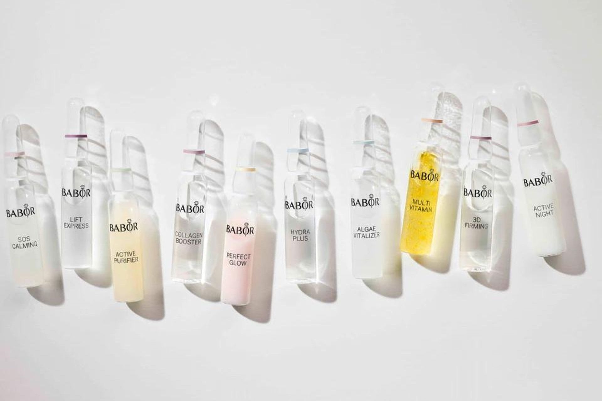 various Babor skincare ampoules on display